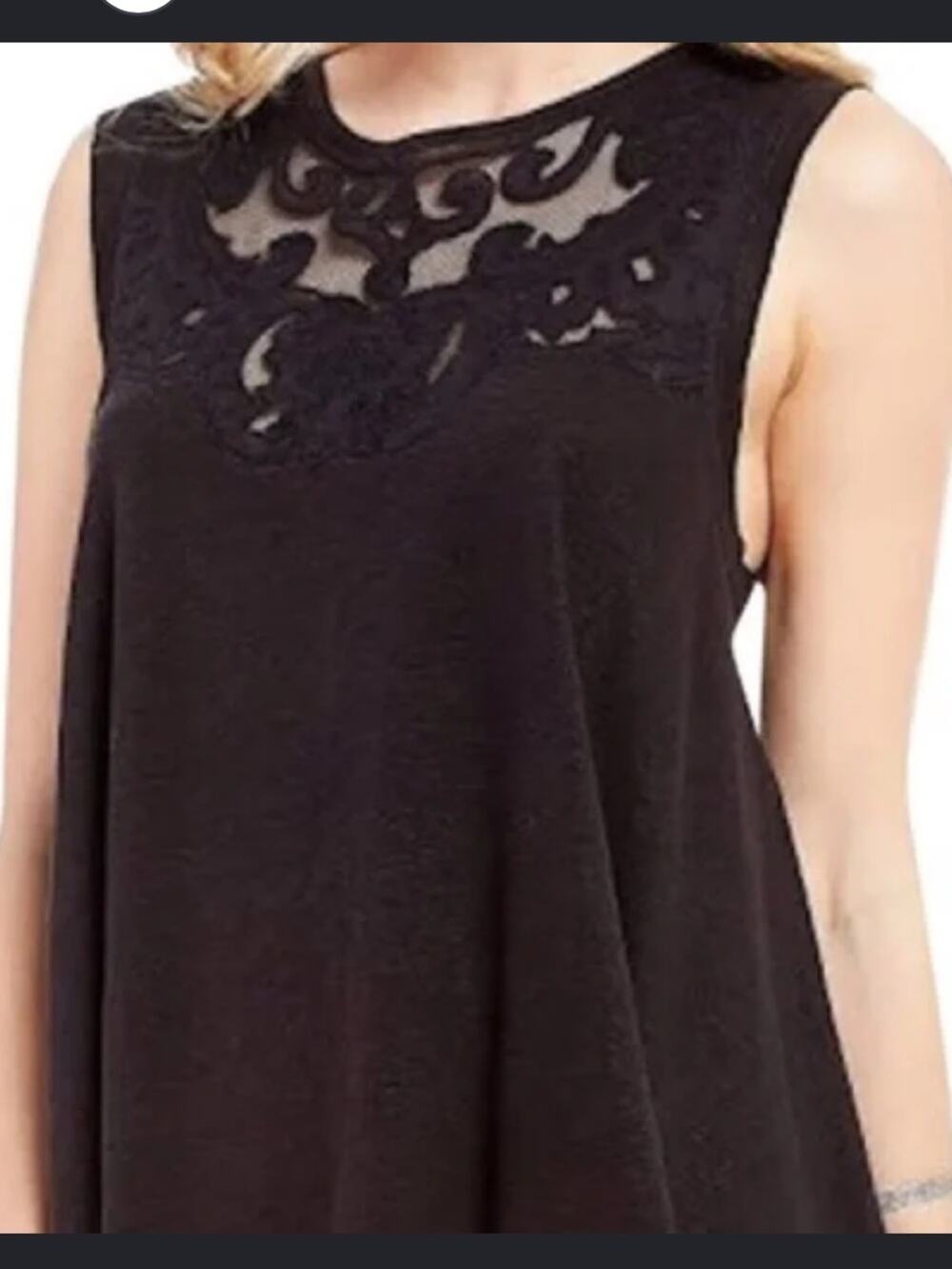 Free People Black Linen Lace Swing Tank XS